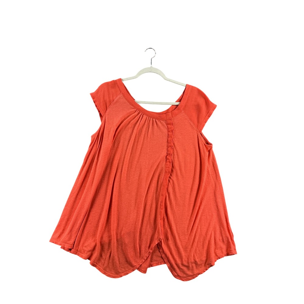 Free People Coral Orange Linen Blend Split Back Tunic Top Small